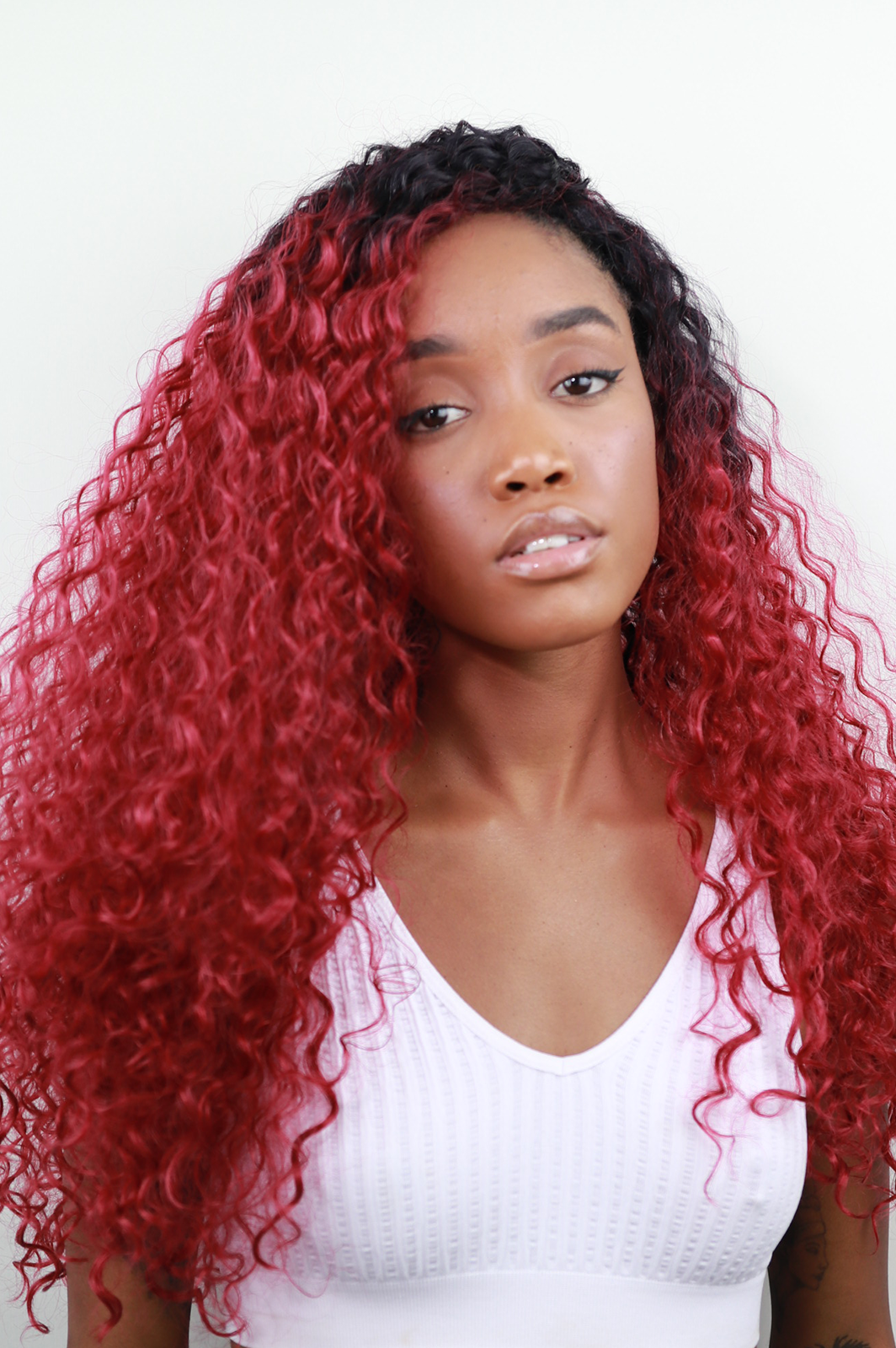 Fia Fia: 26-Inch Curly Heat Resistant Synthetic Fibre Red Wig