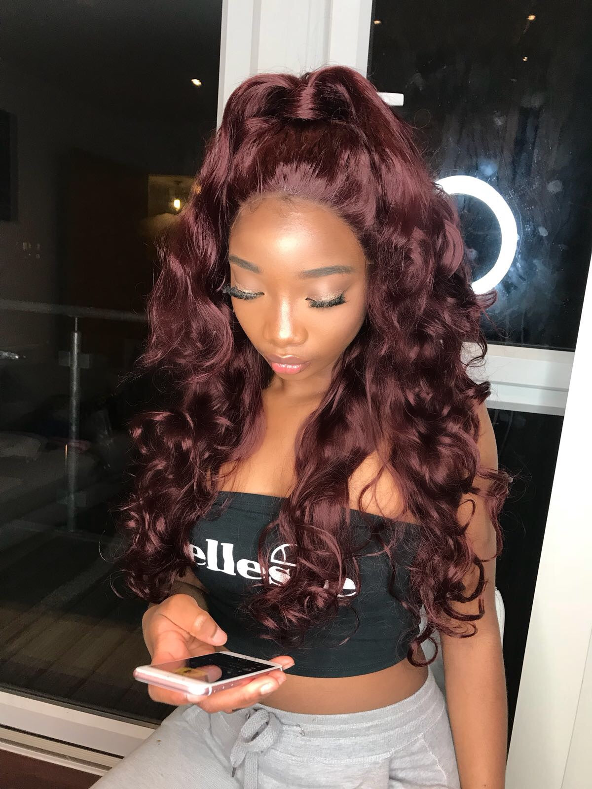 Berry Boujee: 24-Inch Long Heat Resistant Burgundy Fibre Synthetic Wig
