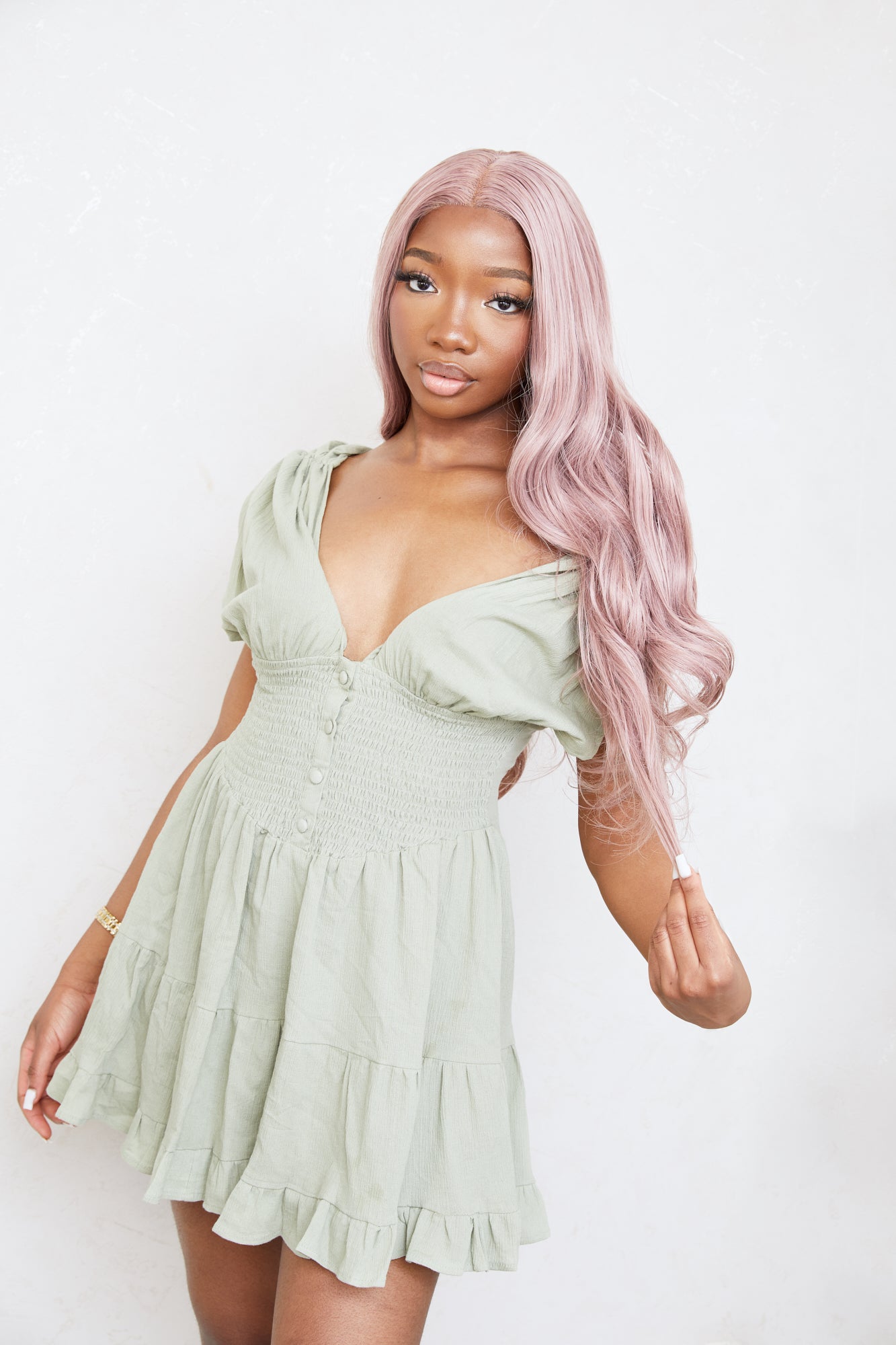 Rosé: 24-Inch Long Champagne Pink Heat Resistant Lace Frontal Synthetic Fibre Wig