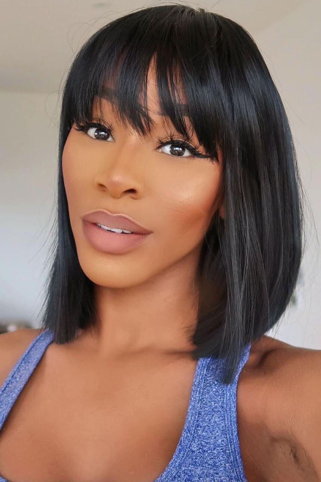 Sleek Straight Bang Bob Wig under 35 LA BELLO BEAUTY