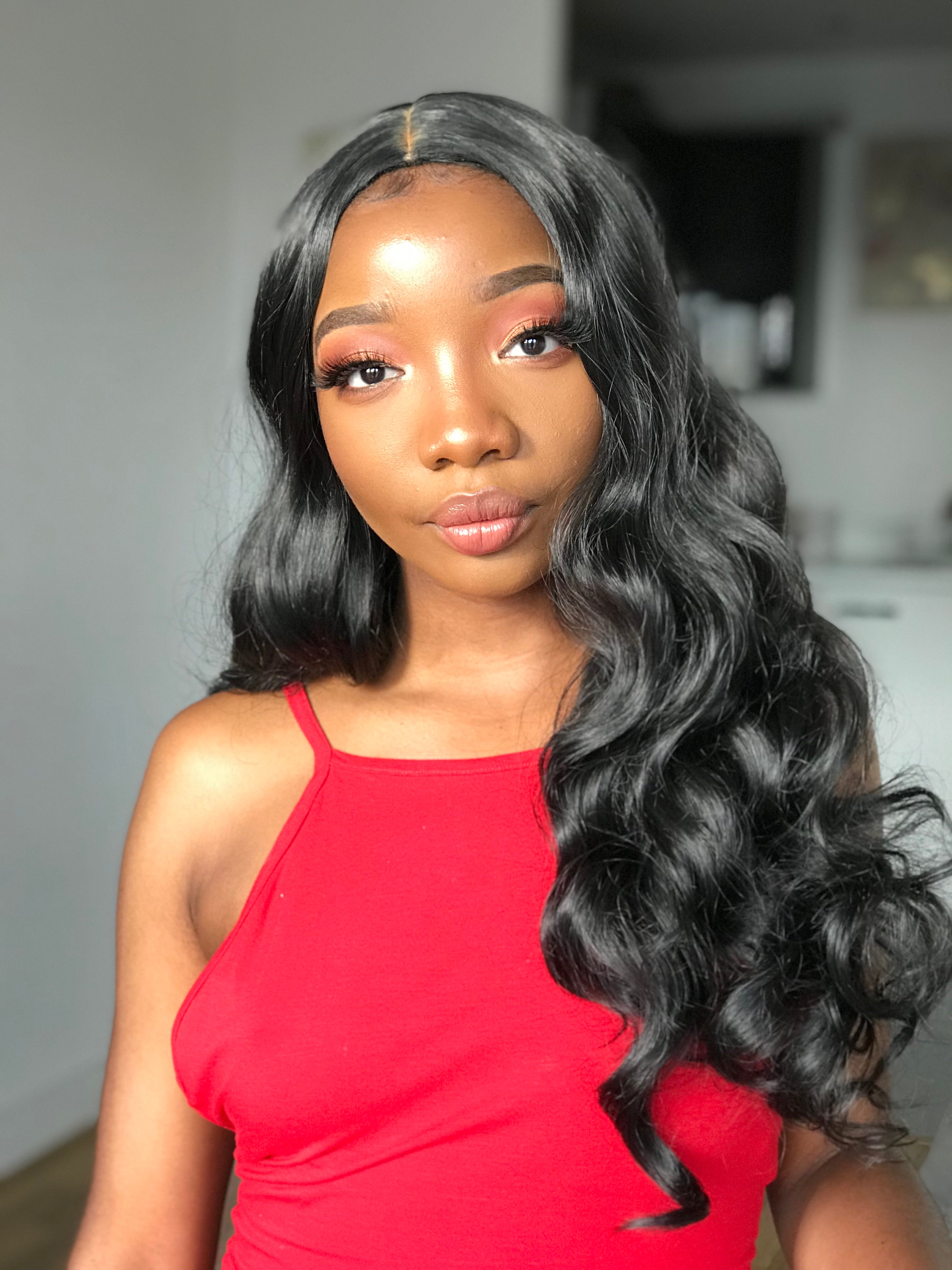 Adeola: 26-Inch Long Black Heat Resistant Synthetic Wig